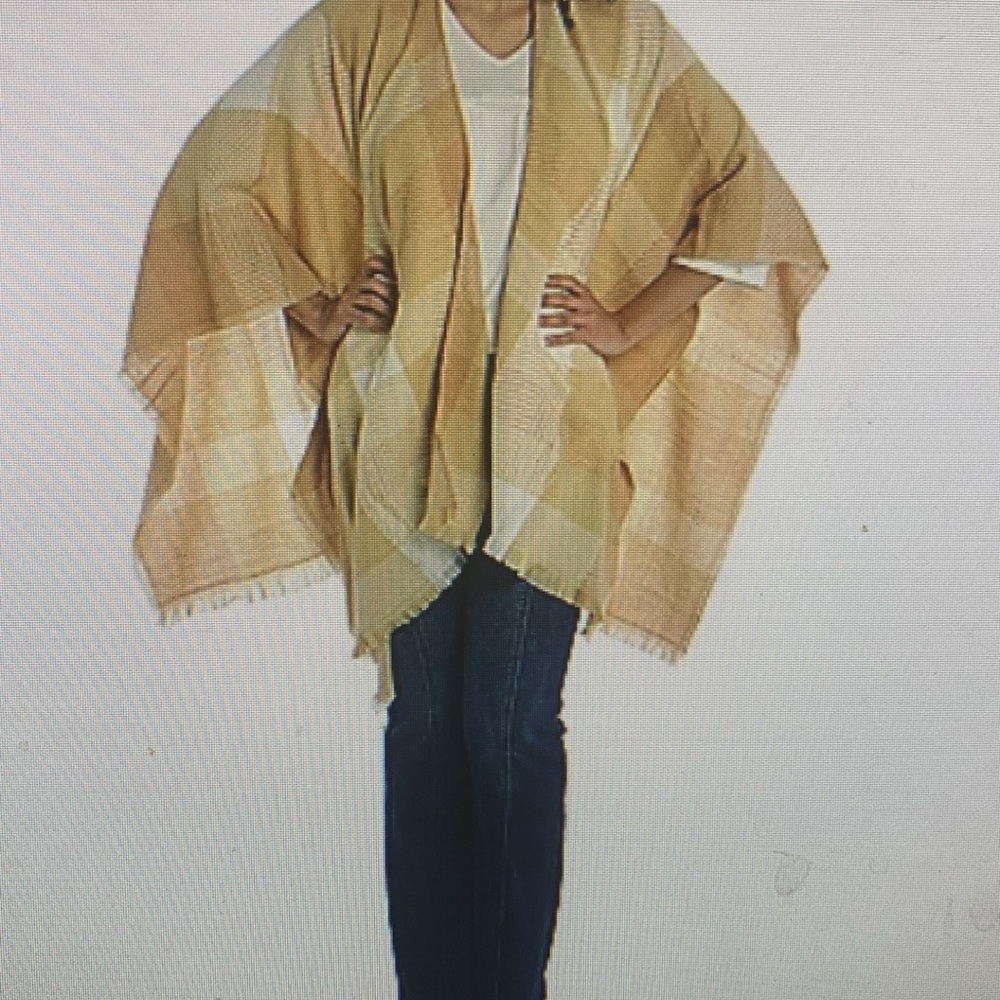 NWT light  weight Ruana wrap cape neutral colors - Picture 4 of 9